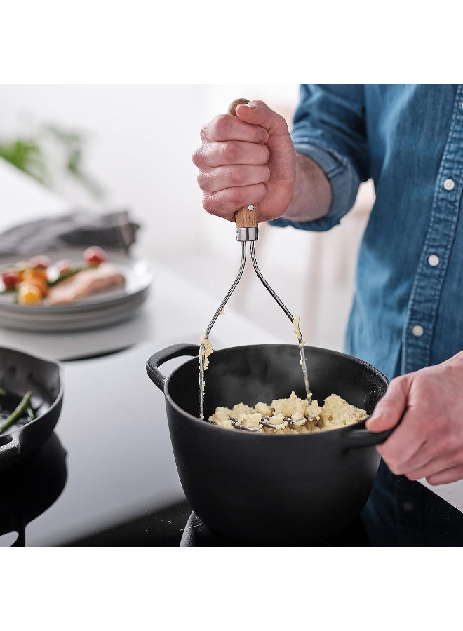 Stainless Steel Potato Masher with Beech Wood Handle 30 cm, Heavy Duty Manual Vegetable Masher for Potatoes, Avocado and Root Vegetables, Wooden Handle Kitchen Masher - Image 4