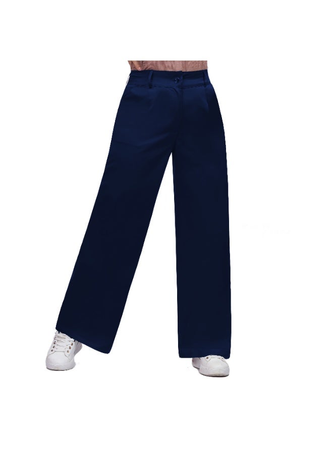 Smoky Egypt Wide Leg Solid Gabardine Women Trousers-BlueBlack - Image 1