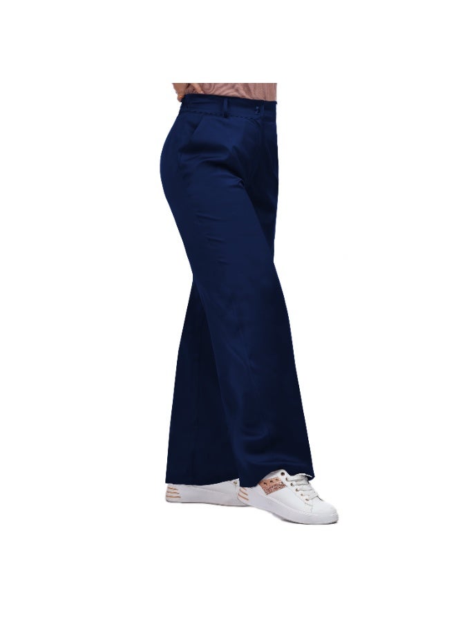 Smoky Egypt Wide Leg Solid Gabardine Women Trousers-BlueBlack - Image 2