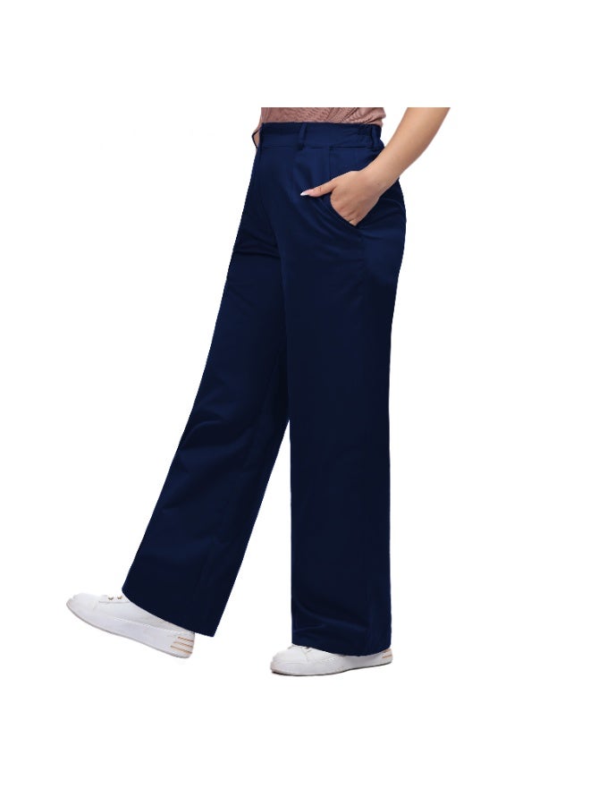Smoky Egypt Wide Leg Solid Gabardine Women Trousers-BlueBlack - Image 3