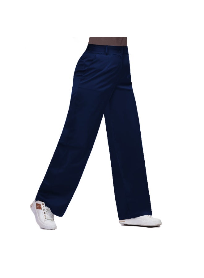 Smoky Egypt Wide Leg Solid Gabardine Women Trousers-BlueBlack - Image 4