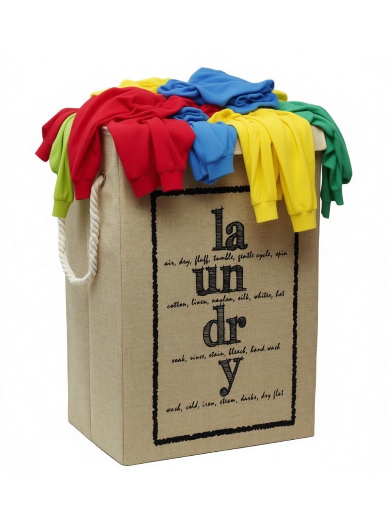 Linen Storing Bin, 70 Litre Large Laundry Basket Beige with Canvas Fabric And Sturdy Rope Handles ,70 Liter Collapsible & Foldable Laundry Hamper for Clothes ,Multipurpose Storage - Image 1