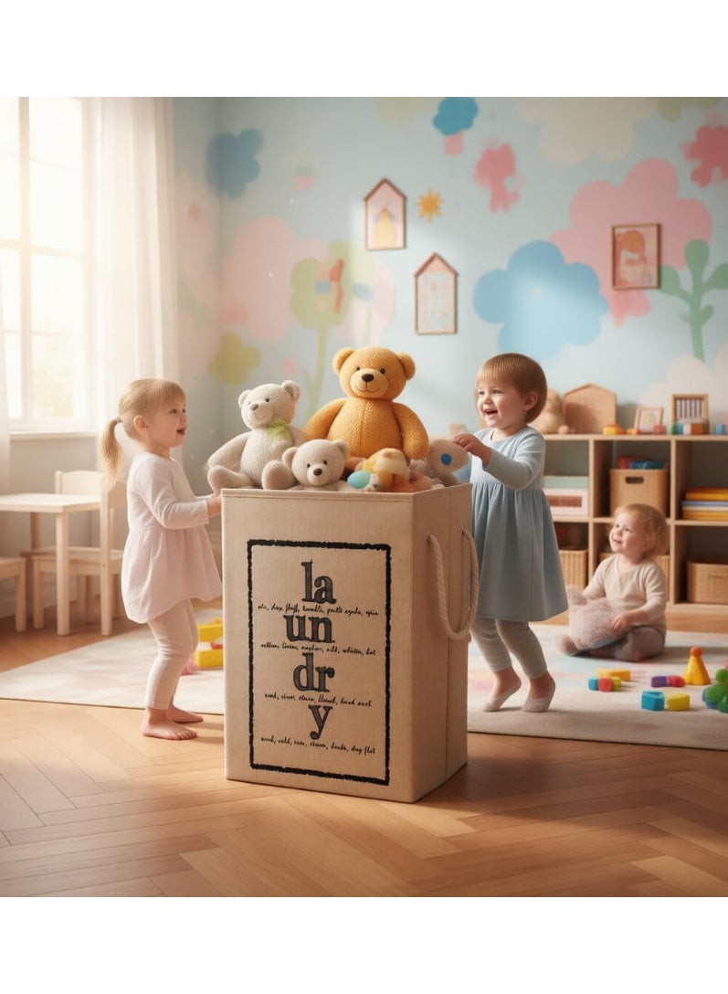 Linen Storing Bin, 70 Litre Large Laundry Basket Beige with Canvas Fabric And Sturdy Rope Handles ,70 Liter Collapsible & Foldable Laundry Hamper for Clothes ,Multipurpose Storage - Image 3