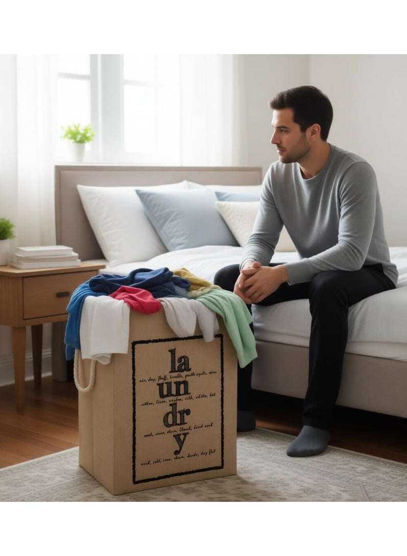 Linen Storing Bin, 70 Litre Large Laundry Basket Beige with Canvas Fabric And Sturdy Rope Handles ,70 Liter Collapsible & Foldable Laundry Hamper for Clothes ,Multipurpose Storage - Image 5