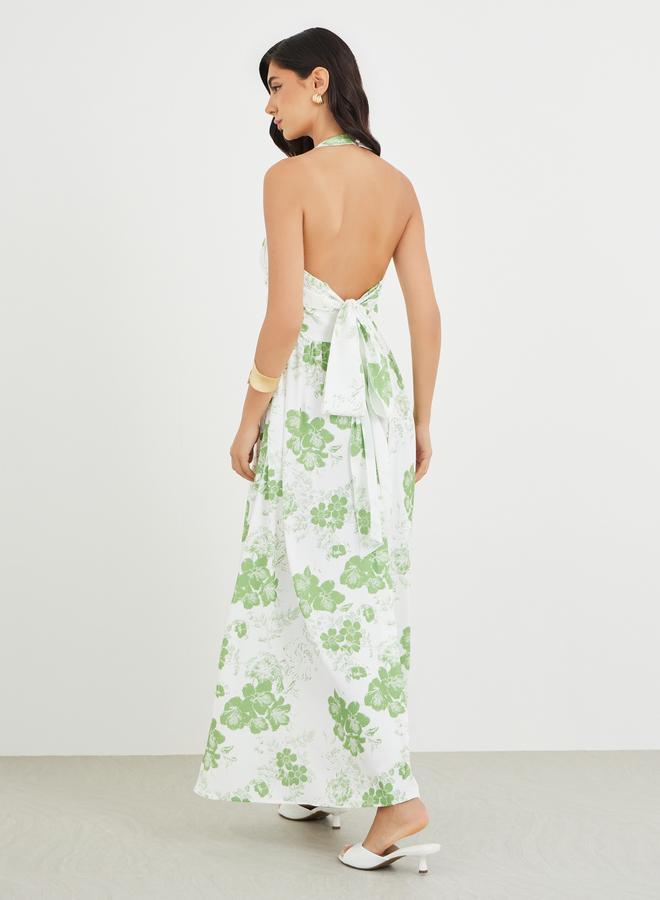 ستايلي فستان ماكسي بحمالات مطبوع بالزهور بتفاصيل فتحة مفتاح - Image 5