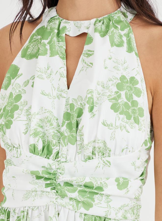 ستايلي فستان ماكسي بحمالات مطبوع بالزهور بتفاصيل فتحة مفتاح - Image 4