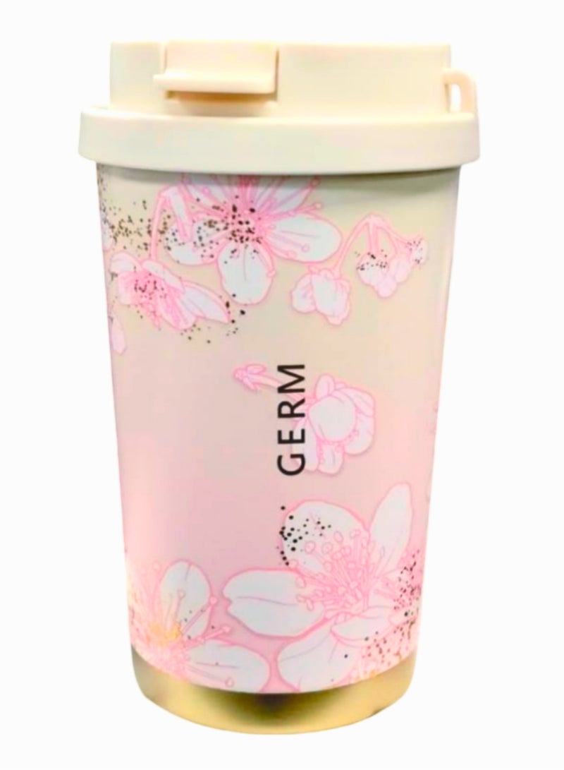 Gradient Sakura Coffee Tumbler 390ml | GERM Flower Series Stainless Steel Vacuum Flask with Straw Lid | BPA-Free Leak-Proof Travel Mug | Hot & Cold Insulated Reusable Thermos Cup | Elegant Floral Design