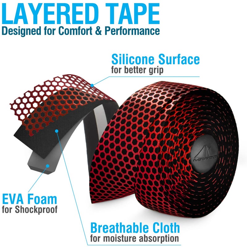 MARQUE Hex Bicycle Handlebar Tape - Road Bike Handle bar Tape 2PCS per Set (Red) - Image 2