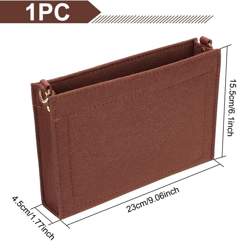 klarako Felt Purse Organizer Insert, Small Tote Handbag Shaper Toiletry Pouch Organizer Insert Liner with D Ring Bag in Bag Multi-pocket Inside Storage Tidy Purse Conversion, 9.05x6.1x1.77 Inch, Brown - Image 2