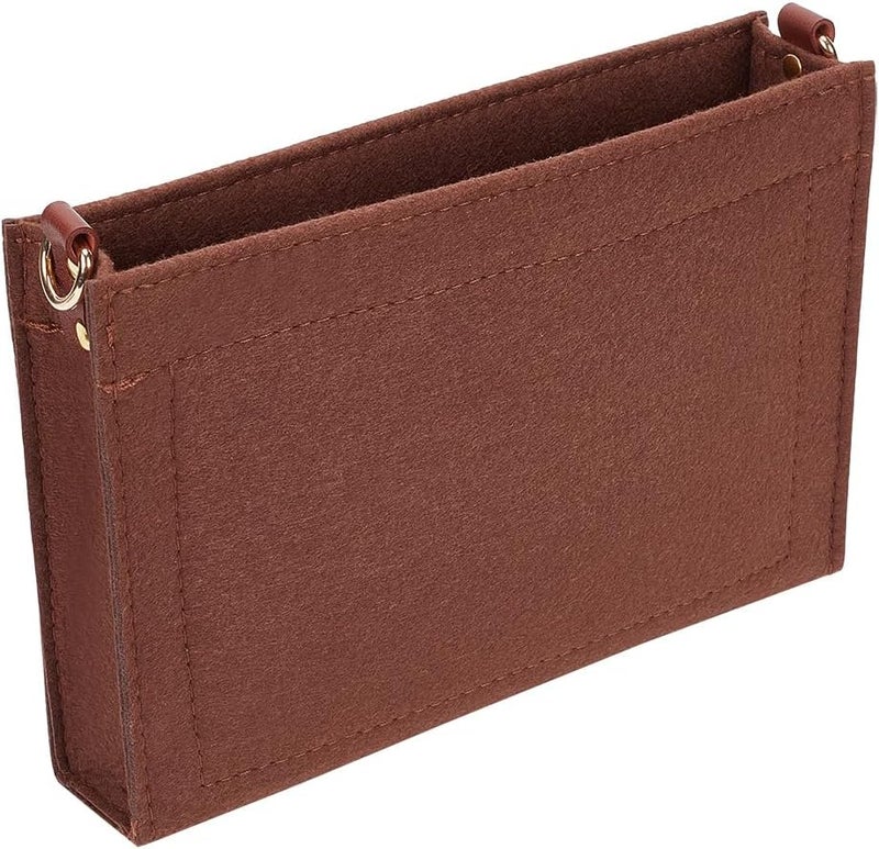 klarako Felt Purse Organizer Insert, Small Tote Handbag Shaper Toiletry Pouch Organizer Insert Liner with D Ring Bag in Bag Multi-pocket Inside Storage Tidy Purse Conversion, 9.05x6.1x1.77 Inch, Brown - Image 1