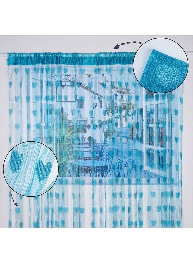 بينديا ستارة Pindia Beautiful Heart String Thread من البوليستر مكونة من قطعتين لتزيين نافذة المنزل - 6 أقدام، أكوا - Image 2