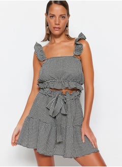 trendyol Gingham Ruffle Top & Skirt Set  - Image 2