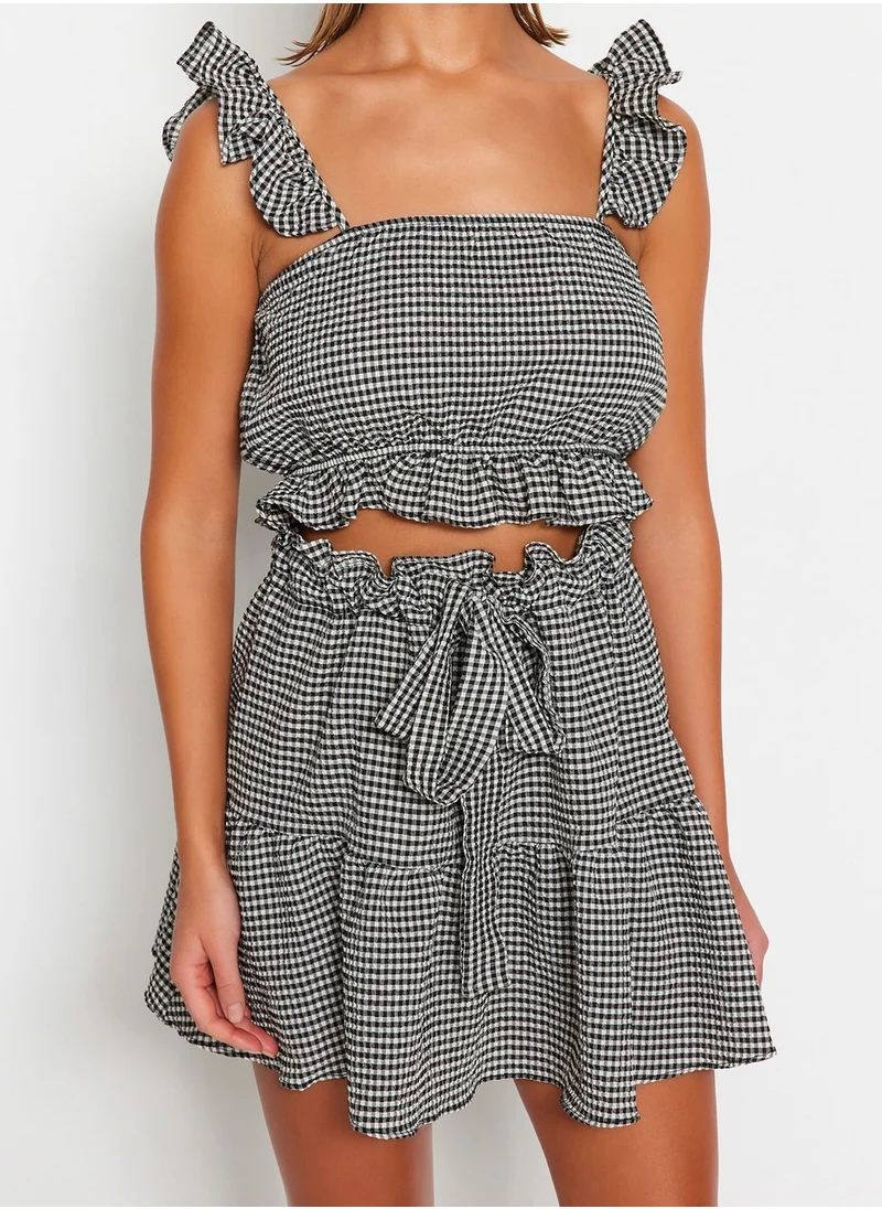 trendyol Gingham Ruffle Top & Skirt Set