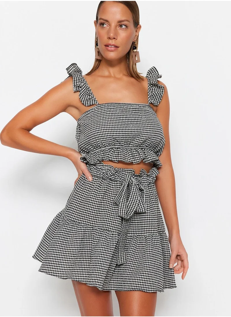 trendyol Gingham Ruffle Top & Skirt Set