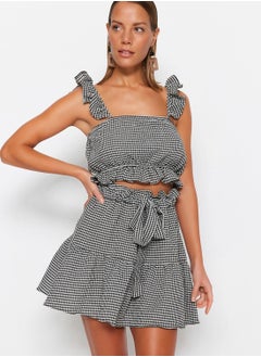 trendyol Gingham Ruffle Top & Skirt Set  - Image 3