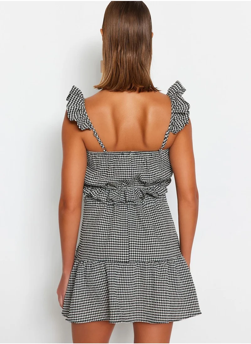 trendyol Gingham Ruffle Top & Skirt Set