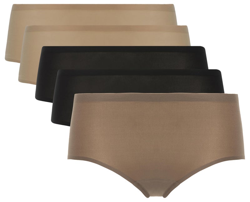 Chantelle womens Soft Stretch One Size Seamless Hipster Panties, Black, Nude, Hazelnut 5pk, One Size US - Image 1