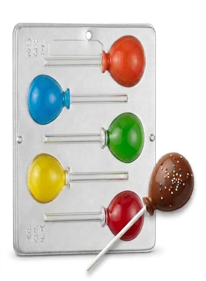 Lollipops Balloon Lollipop Chocolate Candy Mold 234, 5 Cavities, 2" x 2.5" - Image 1