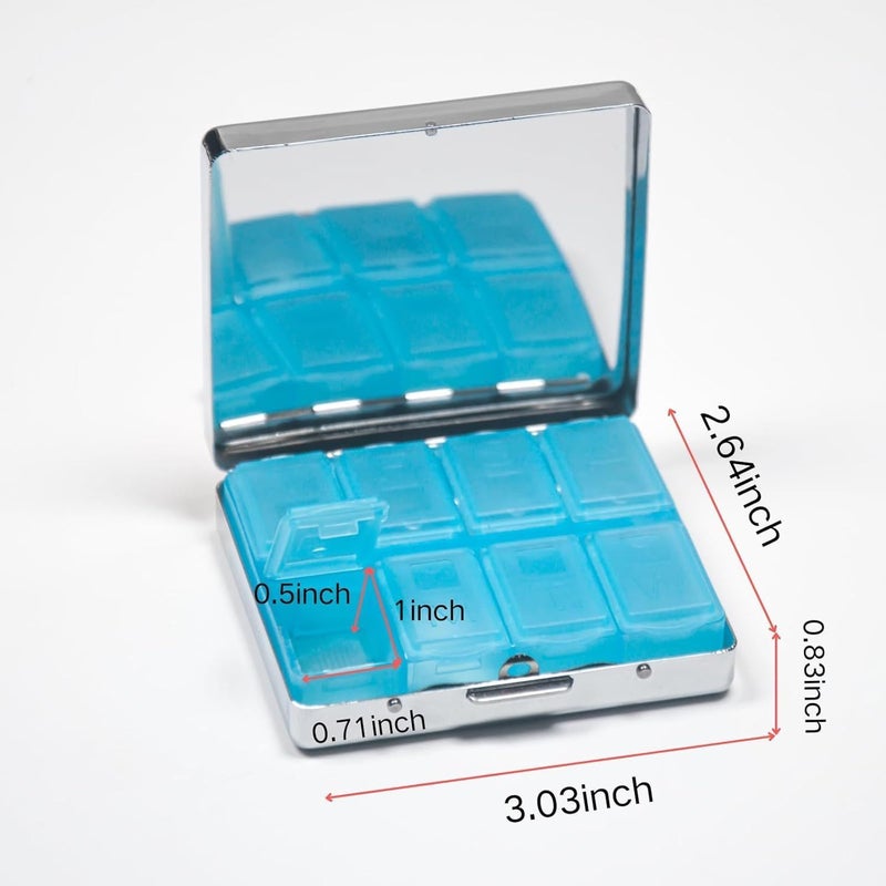 Silvery Metal Maneki Neko Pill Organizer With 8 Independent Rectangular Compartments Compact Stylish Medicine Case Vitamin Box - Image 2