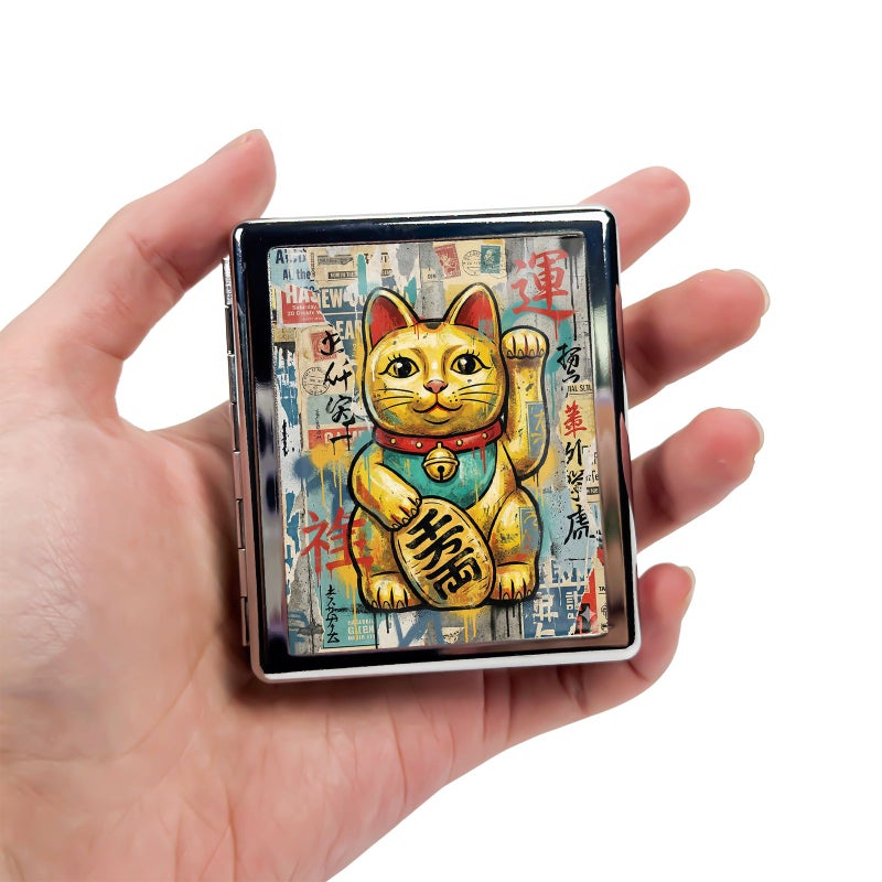 Silvery Metal Maneki Neko Pill Organizer With 8 Independent Rectangular Compartments Compact Stylish Medicine Case Vitamin Box - Image 5