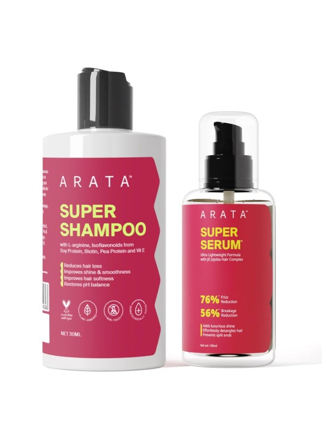 Arata Super Hair Duo | Super Shampoo & Super Serum | Prevents Breakage | Restores pH Balance | Adds Shine | Adds Smoothness | Reduces Frizz | For Women & Men | 300ml + 100ml - Image 1