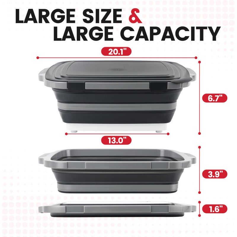 Meegoo BBQ Prep Tub 3-IN-1 Large 16L Collapsible Cutting Board with Locking Lid for Meal Prep Marinating Food, Camping Sink with Colander, Dish Basin, Storage Blanket for Camping Picnic BBQ, Black - Image 2