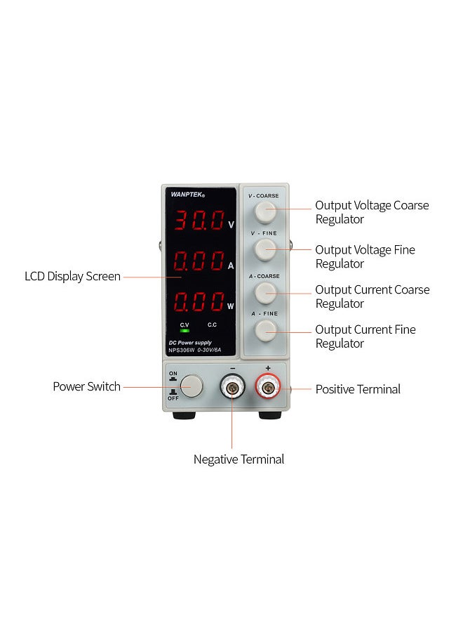 NPS306W 0-30V 0-6A Switching DC Power Supply 3 Digits Display LED High Precision Adjustable Mini Power Supply AC 115V/230V 50/60Hz Voltage & Current Regulated Dual Output