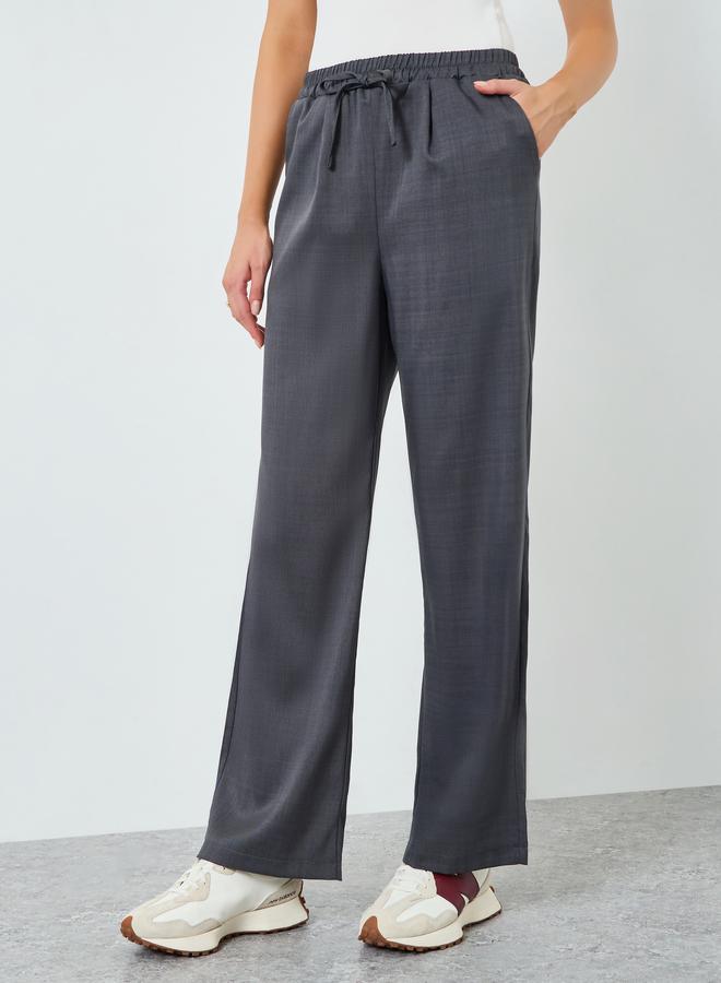 Styli Women Grey Wide Leg Pants with Drawstring - Image 2
