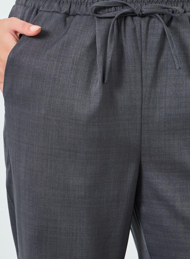 Styli Women Grey Wide Leg Pants with Drawstring - Image 3