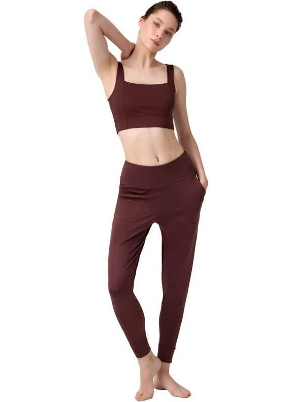COTTONHILL - Brown High Waist Double Pocket Women's Jogger Sweatpants - Image 1