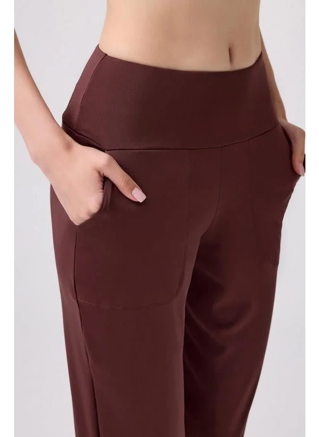 كوتن هيل Brown High Waist Double Pocket Women's Jogger Sweatpants