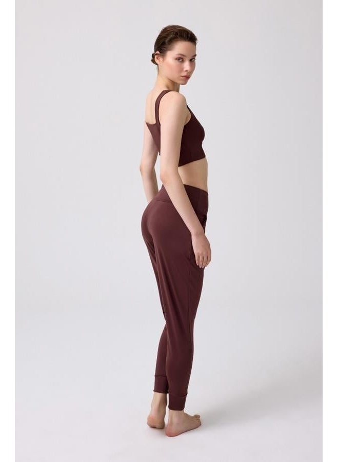 COTTONHILL - Brown High Waist Double Pocket Women's Jogger Sweatpants - Image 1
