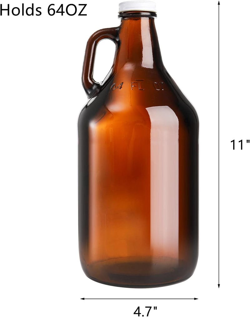 ZEAYEA 3 Pack 64 oz Glass Growler Jug, Amber Half Gallon Jug Set with Lids and Handle Great for Beer, Home Brewing, Kombucha, Distilled Water - Image 2