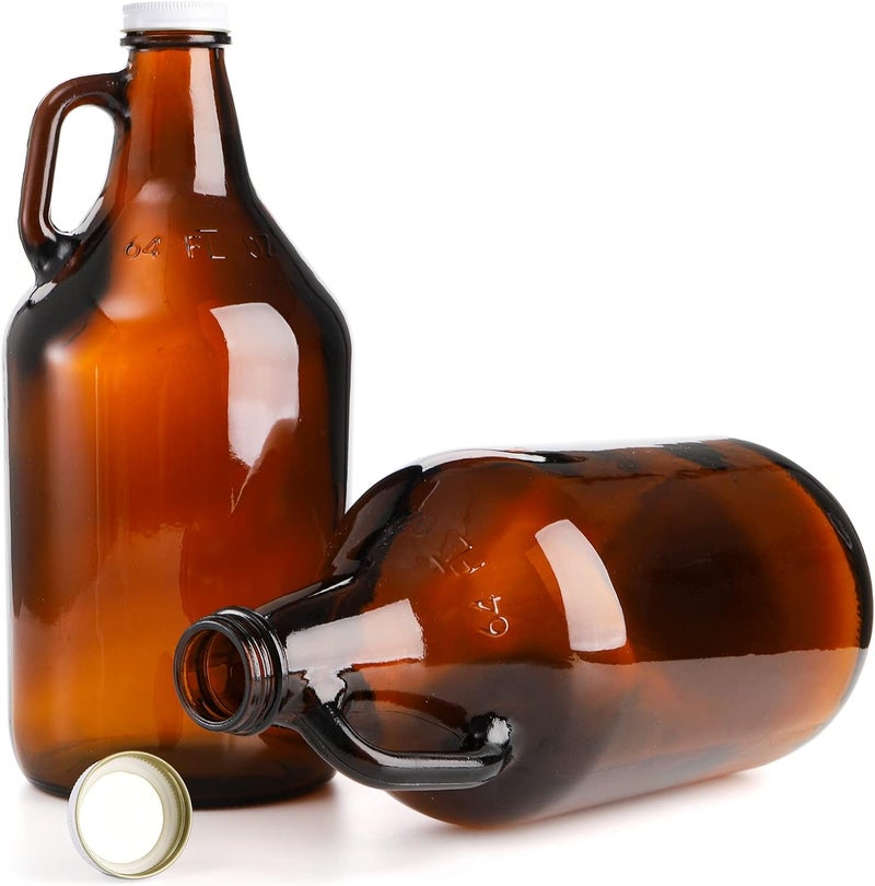 ZEAYEA 3 Pack 64 oz Glass Growler Jug, Amber Half Gallon Jug Set with Lids and Handle Great for Beer, Home Brewing, Kombucha, Distilled Water - Image 4