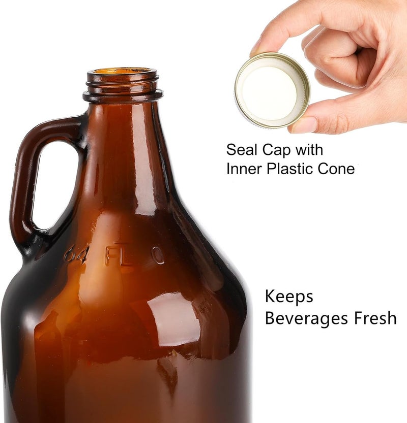ZEAYEA 3 Pack 64 oz Glass Growler Jug, Amber Half Gallon Jug Set with Lids and Handle Great for Beer, Home Brewing, Kombucha, Distilled Water - Image 3