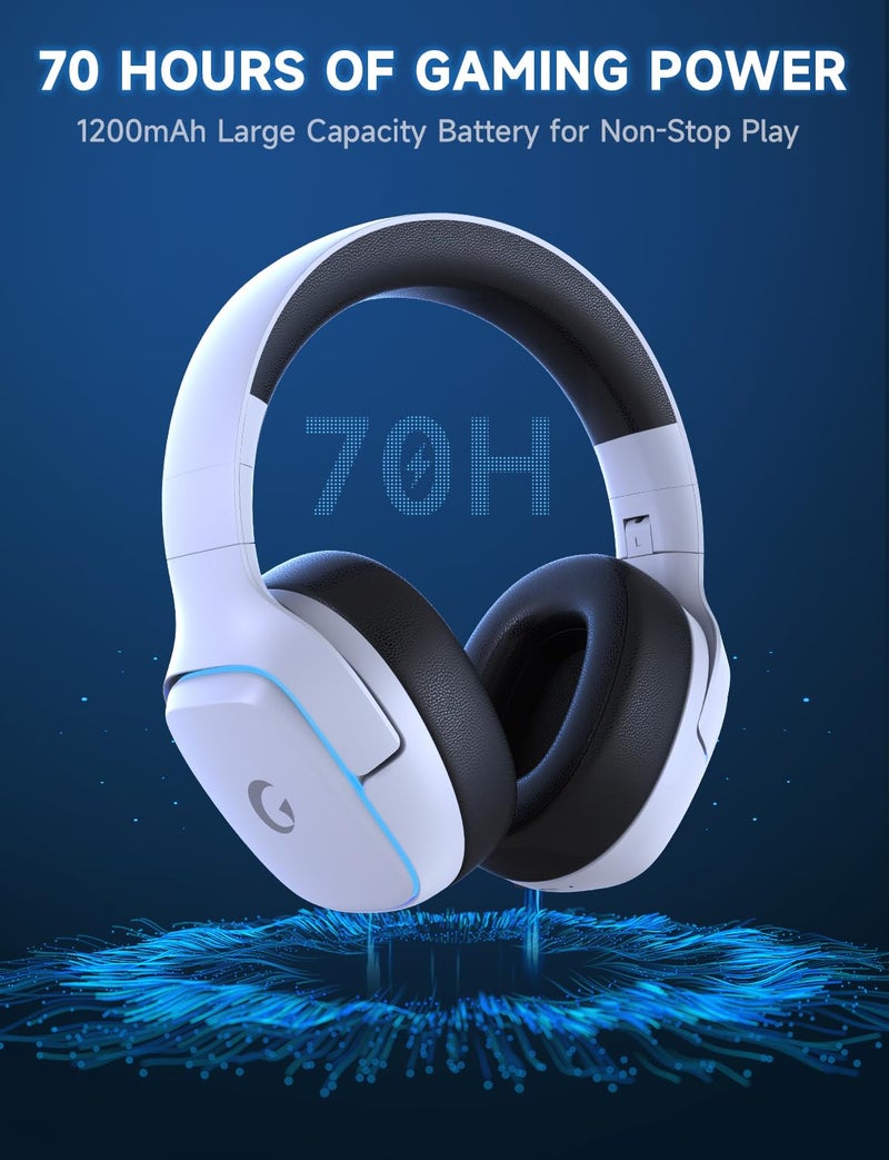Gvyugke 2.4GHz Wireless Gaming Headsets for PS5, PS4, PC, Switch - Bluetooth 5.3 Gaming Headphones with Noise Canceling Mic, 7.1 Surround Sound, 70H Battery, Blue Lighting - White - Image 4