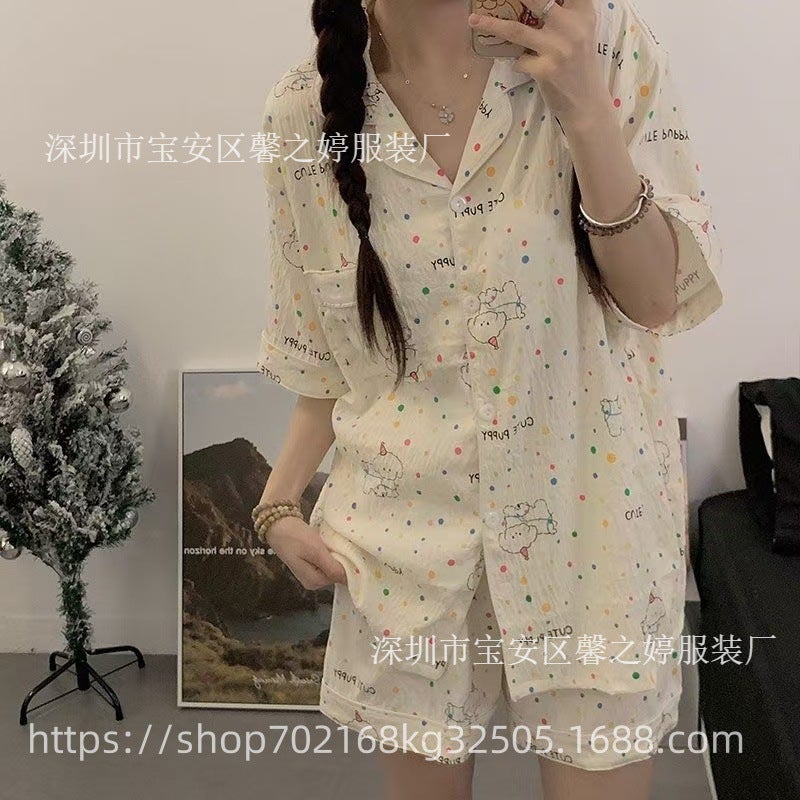 Pajamas Hot-Selling Southeast Asia 2026 Pajamas Summer Lapel Home Wear Labrador Pajama Set - Image 5