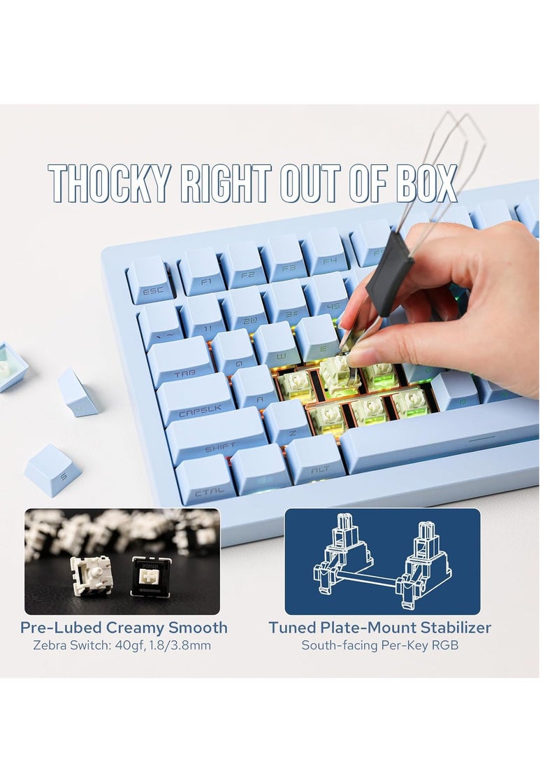 Generic - EPOMAKER Tide75 QMK/VIA Wireless Gaming Keyboard, 75% Aluminum Mechanical Keyboard, Hot-Swap Creamy Keyboard with FR4 PlateSwitch (Blue) - Image 1