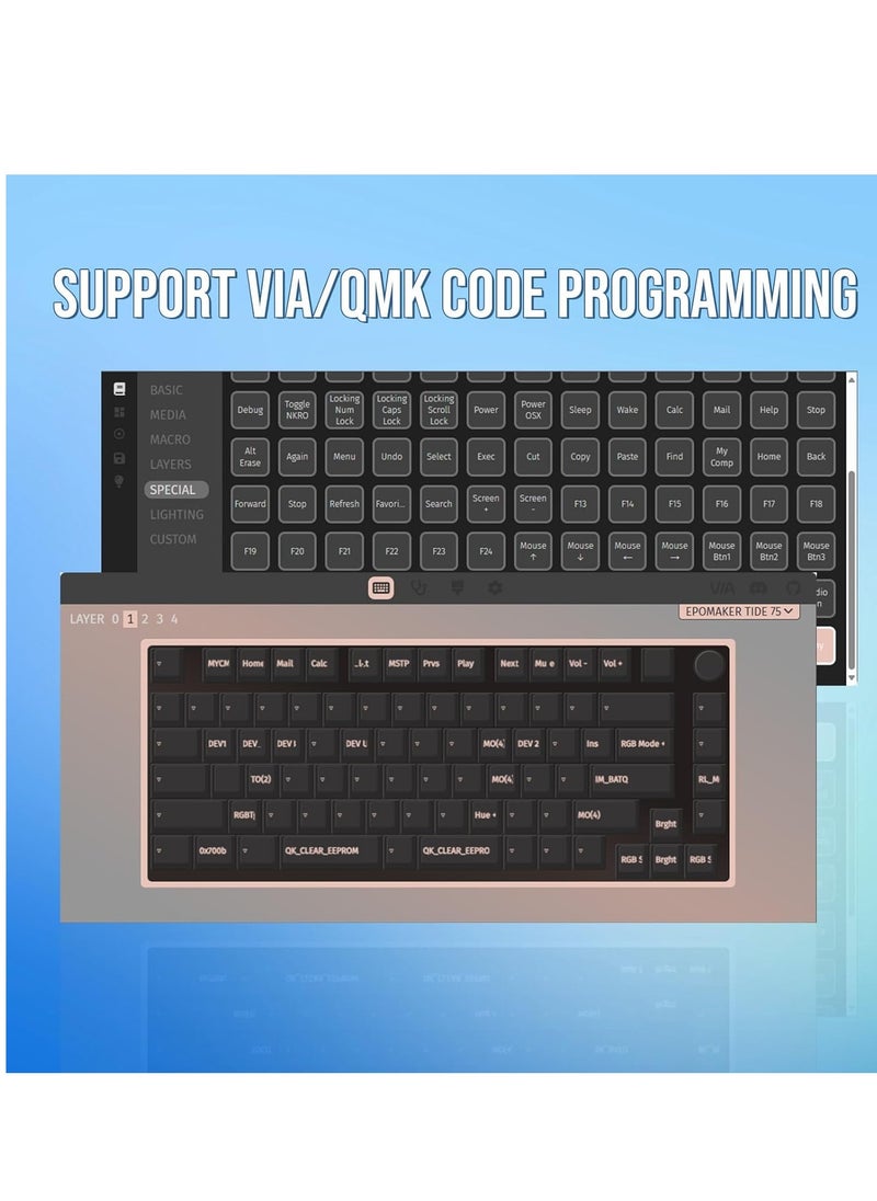 Generic - EPOMAKER Tide75 QMK/VIA Wireless Gaming Keyboard, 75% Aluminum Mechanical Keyboard, Hot-Swap Creamy Keyboard with FR4 PlateSwitch (Blue) - Image 1