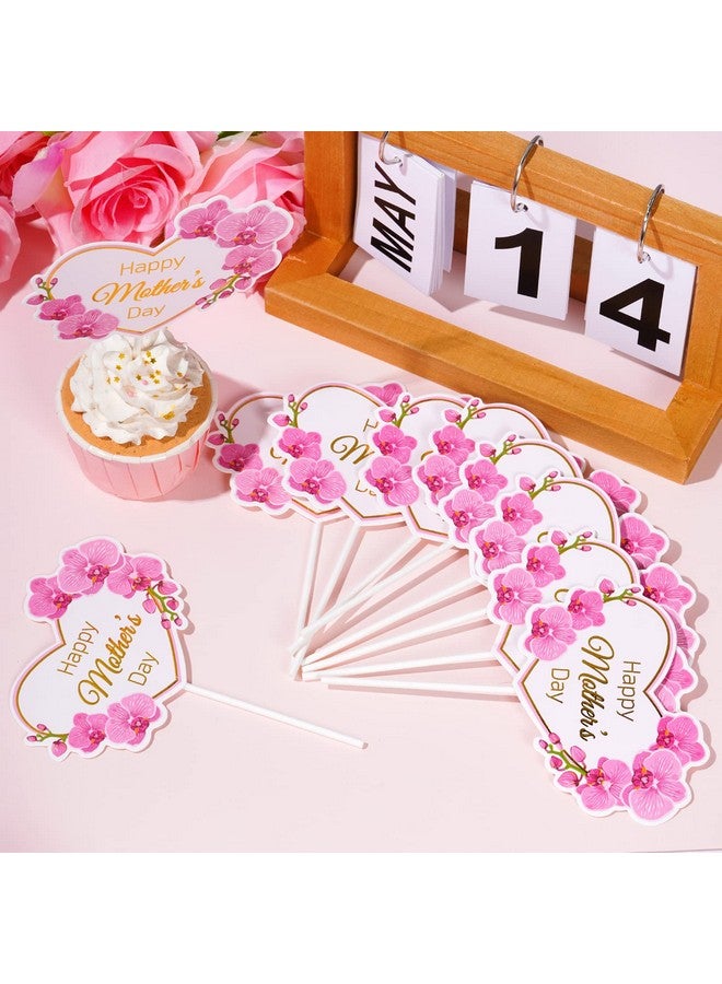 SUMERSHA 12 Pieces Happy Mother's Day Cake Toppers Flower Cupcake Topper for Mother's Day Birthday Cake Decoration Party Supplies (Style 1) - Image 4