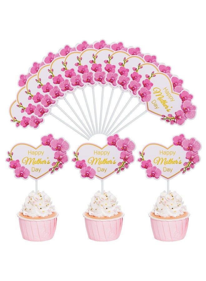 SUMERSHA 12 Pieces Happy Mother's Day Cake Toppers Flower Cupcake Topper for Mother's Day Birthday Cake Decoration Party Supplies (Style 1) - Image 1