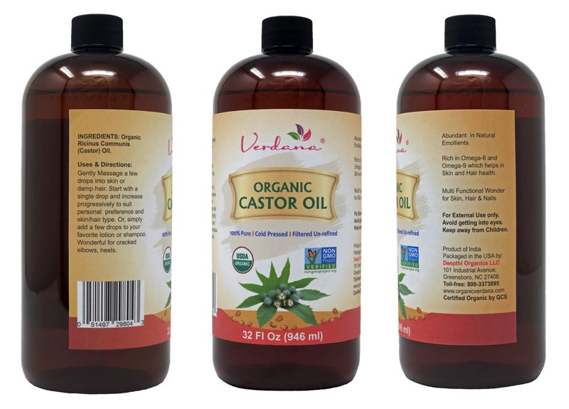 Verdana Organic Castor Oil â€“ 32 Fl Oz Bulk Size â€“ Cold Pressed, Unrefined, Hexane-Free â€“ USDA Organic â€“ Natural Moisturizer for Hair Growth, Eyelashes, Skin, Scalp & Castor Oil Packs - Image 2