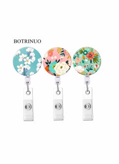 KASTWAVE Retractable Badge Reel Clip, KASTWAVE Badge Holder with Alligator Clip, Cute Badge Clip on ID Name Card Holders for Nurse Doctor and Office (3Pack Floral Flowers)  - Image 2