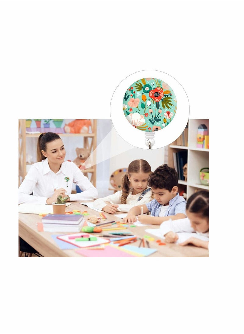 KASTWAVE Retractable Badge Reel Clip, KASTWAVE Badge Holder with Alligator Clip, Cute Badge Clip on ID Name Card Holders for Nurse Doctor and Office (3Pack Floral Flowers)  - Image 5