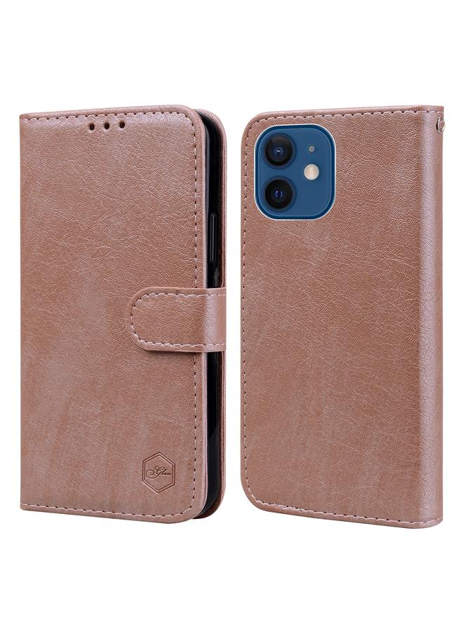 اس-توب جراب لهاتف iPhone 12 mini مصنوع من الجلد الزيتي وملمس جلد البولي يوريثان + جراب هاتف TPU - Image 1