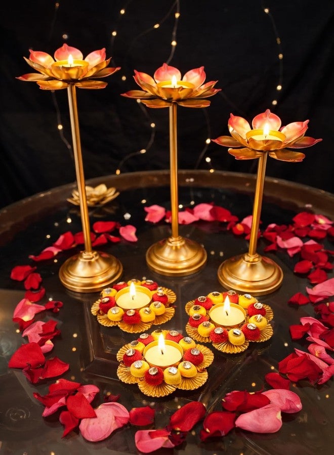 Agaas Enterprises Metal Lotus Set of 6 Tealight Candle Holder |Tlight Holder Diwali Decoration Home Decrative Item Puja Decor Chirstmas/New Year Gift Item Festival Decoration_ - Image 1