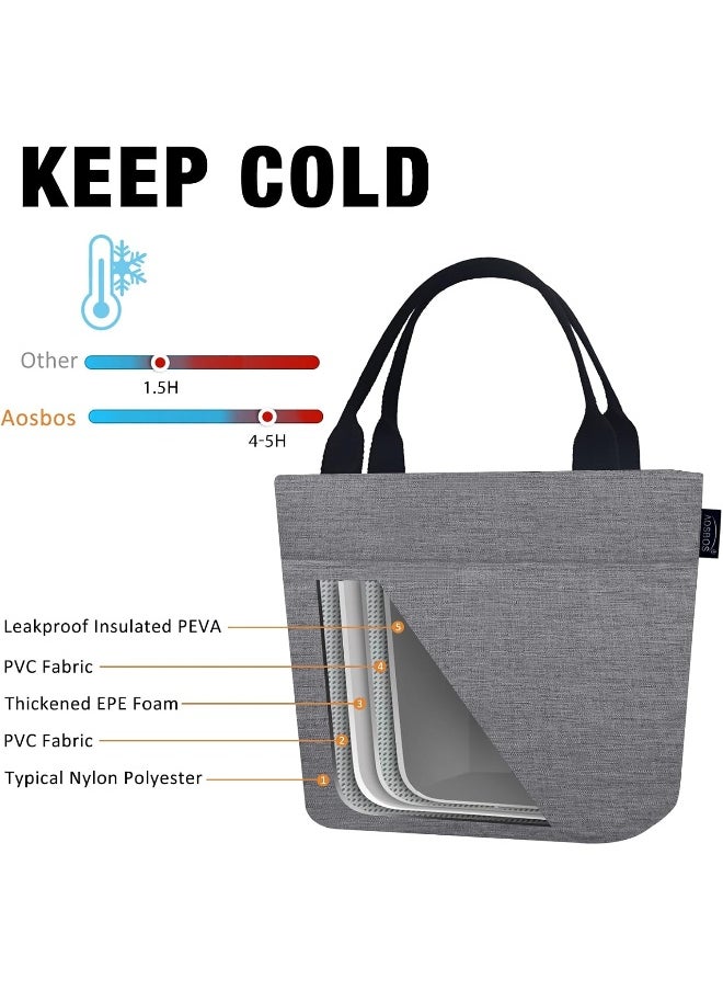 Aosbos - Aosbos Lunch Box Adult Lunch Bags for Women Soft Cooler Bag Large Tote Bag Lunch Cooler Insulated Snack Bag Lunch Pail Lunch Kit Travel Tote Meal Prep Bento Bag Loncheras Para Mujer, Grey - Image 1