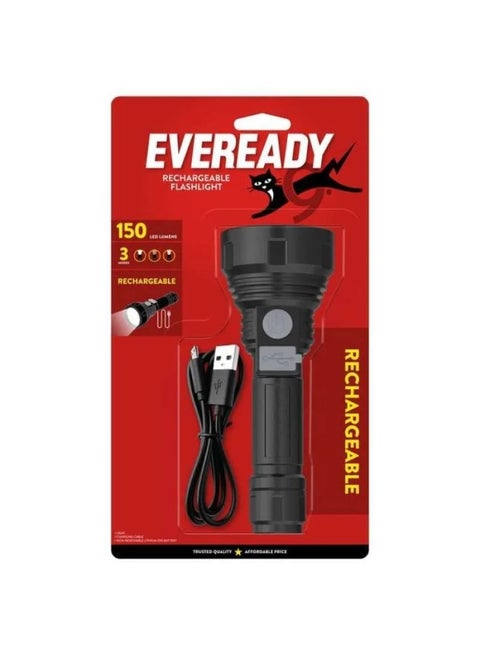Rechargeable LED Torch Flashlight 150 Lumens , Portable Handheld Light with Two Adjustable Modes, USB Charging and Long Lasting Battery for Camping, Emergency and Daily Use