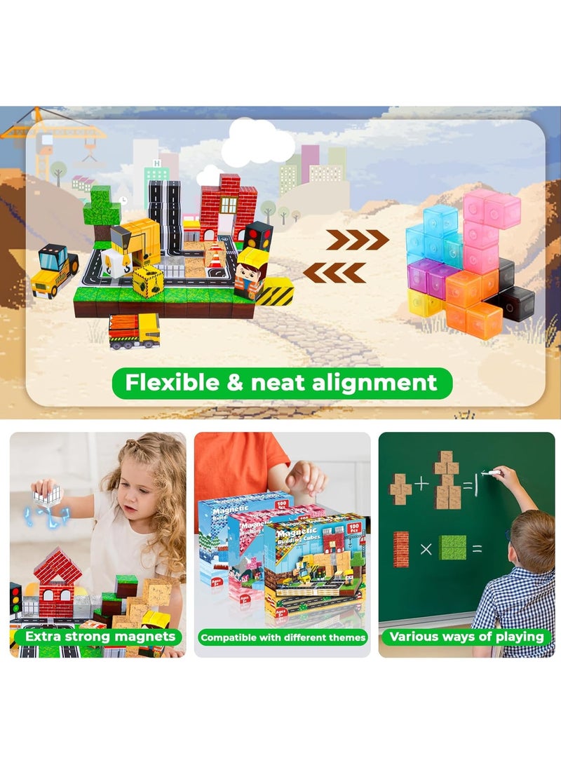 Fanski Magnetic Blocks,100PCS Magnetic Building Blocks Magnet Cubes Stacking Construction Set, STEM Montessori Sensory Toys for Kids Boys Girls Ages 3-10, Sensory Tile Stacking Toy, Gift for Toddlers and Kids - Image 4