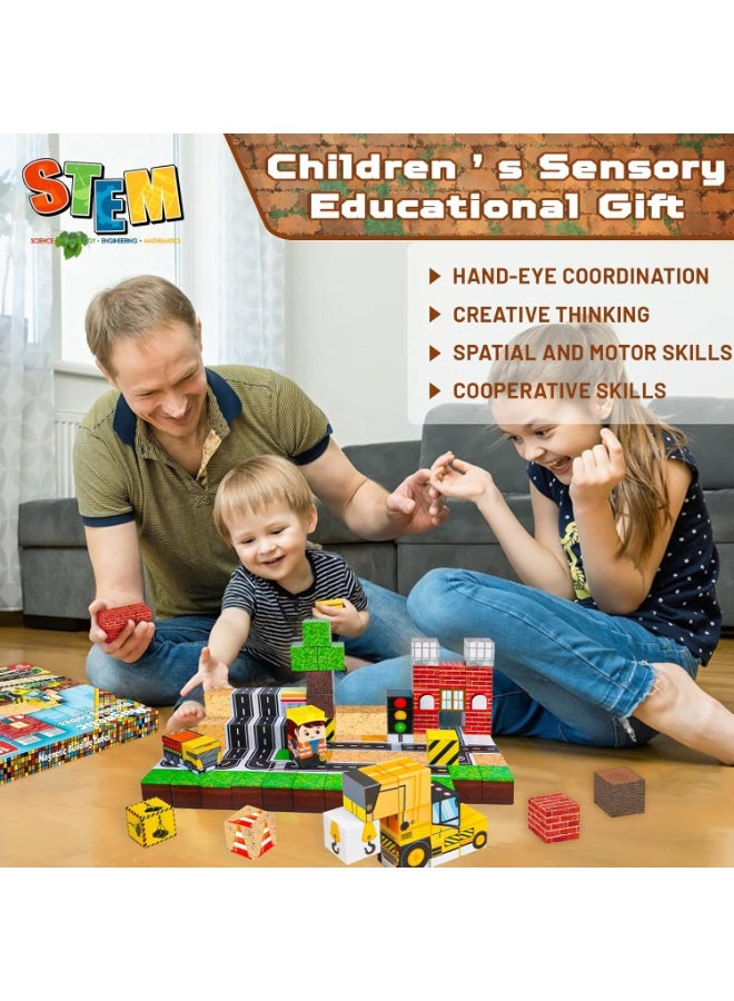 Fanski Magnetic Blocks,100PCS Magnetic Building Blocks Magnet Cubes Stacking Construction Set, STEM Montessori Sensory Toys for Kids Boys Girls Ages 3-10, Sensory Tile Stacking Toy, Gift for Toddlers and Kids - Image 5